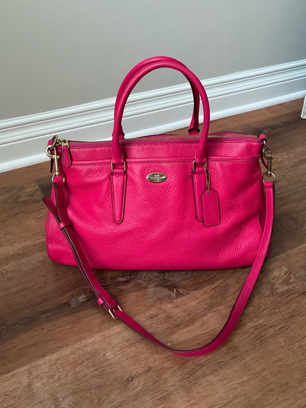 Coach Pink Pebbled Leather Satchel with Rainbow Chain EUC - Picture 15 of 16